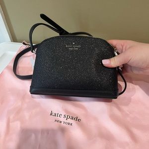 Kate Spade Tinsel Small Dome Crossbody New Black Sparkly Adjustable Strap Womens